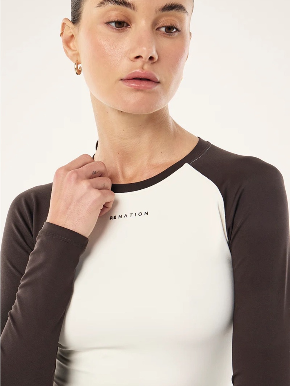 P.E Nation Signature Long Sleeve Top In Whisper White & Coffee new tags large - Picture 2 of 6